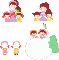 Kimchi, children, experiential learning, daycare, food, apron, traditional, cabbage, vegetables, characters,
