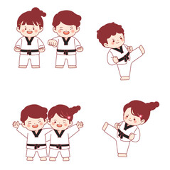 children, characters, taekwondo, tradition, training, sports, kicking, children, after school, activities, stamps, poses, pumsae
