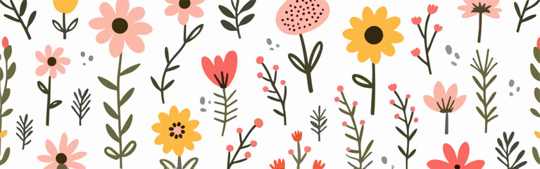 Colorful hand drawn ditsy flowers. Vector seamless pattern
