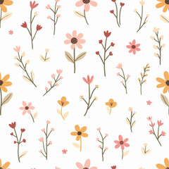 Colorful hand drawn ditsy flowers. Vector seamless pattern
