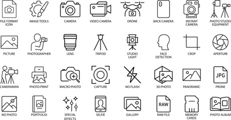 Photography Icons Vector Set, Isolated on White Background