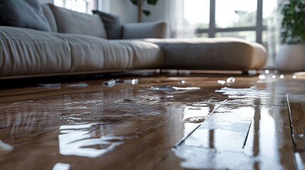 Water damage hardwood floor living room cleanup insurance
