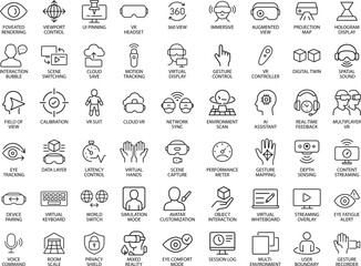 VR and AR Line Icons Set. Virtual Reality Vector Illustration.