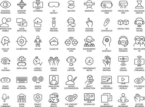 VR and AR Line Icons Set. Virtual Reality Vector Illustration. - Powered by Adobe