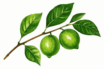 Tangled Citrus lime branch tree isolated watercolor vector illustration svg