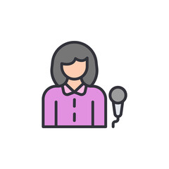 Female Speaker Giving Speech Or Presentation With Microphone Icon
