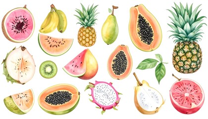 Artistic Watercolor, Tropical Fruit Illustration