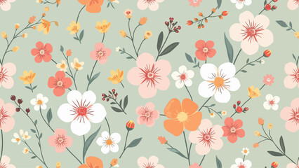 Colorful hand drawn ditsy flowers. Vector seamless pattern
