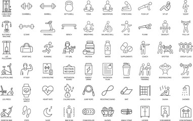 Fitness and Gym Icons Set, Vector Illustration.
