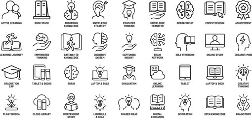 Learning and Education Vector Icons Set on White Background