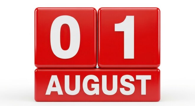 August First Day Calendar Date Number Red Cube Design