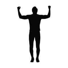 Silhouette of Victorious Person Raising Arms in Celebration or Achievement