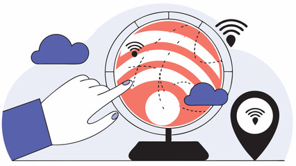 Obraz premium World of Internet and Cloud Computing – Vector Illustration Global Cloud Computing Network – Adobe Illustrator Artwork