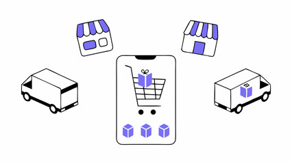 Fototapeta premium Shopping App Concept Illustration – Flat Vector Mobile Design Online Shopping App Interface – Adobe Illustrator Artwork