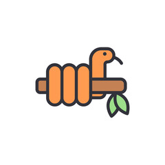 Coiled Serpent Resting Peacefully On Tree Branch With Green Leaves