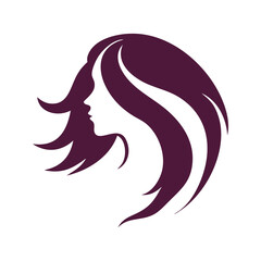 Vector art of a purple silhouette of a woman with long flowing hair