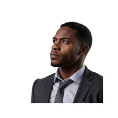 Thoughtful African American Businessman in Suit, Looking Upwards