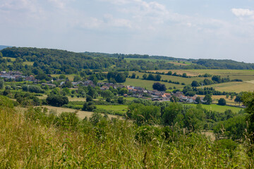 Summer landscape, The terrain of Schaesberg (mountain) with a small town villages on hillside, Strucht is a hamlet in the Dutch province of Limburg, Municipality of Valkenburg aan de Geul, Netherlands