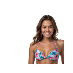 Happy Young Woman in Floral Bikini Top Smiling