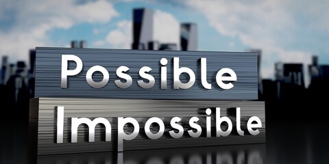 Obraz premium Possible, impossible - metal blocks and skyscrapers - 3D illustration