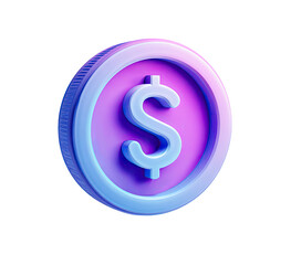 Obraz premium 3D Rendered Dollar Coin with Purple and Blue Colors on Transparent Background