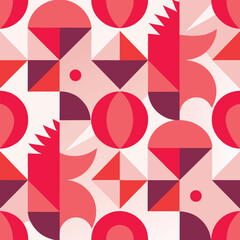 Contemporary seamless pattern with simple geometric shapes in pink and red colors. Stylish abstract background in Scandinavian style for print, design, fabric. Vector illustration