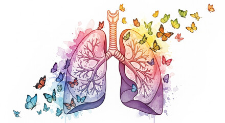 World Lung Cancer Day – Awareness Concept with Lungs Illustration, Ribbon Symbol, and Health Message
