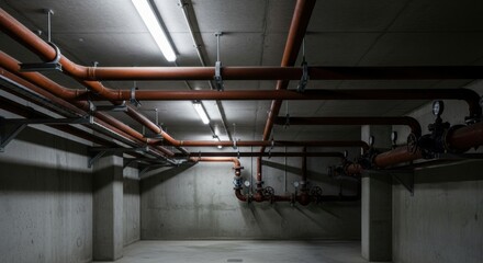 Fototapeta premium Pipes and Valves System Inside Industrial Room