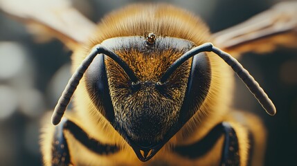 Extreme Close up of a Honeybee's Face Detailed Macro  of Insect