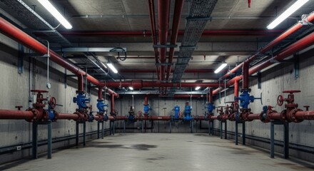 Pipes and Valves System in an Industrial Room