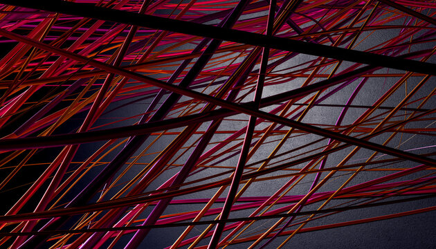 Abstract intersecting lines in vibrant pink on dark background