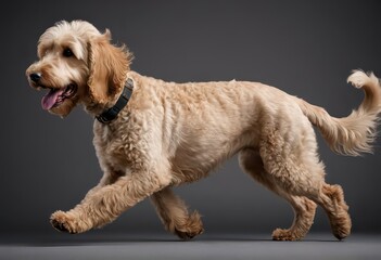 goldendoodle dog isolated on grey neutral studio background, adorable poddle, lovely pet 11
