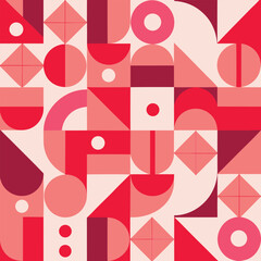 Contemporary seamless pattern with simple geometric shapes in pink and red colors. Stylish abstract background in Scandinavian style for print, design, fabric. Vector illustration