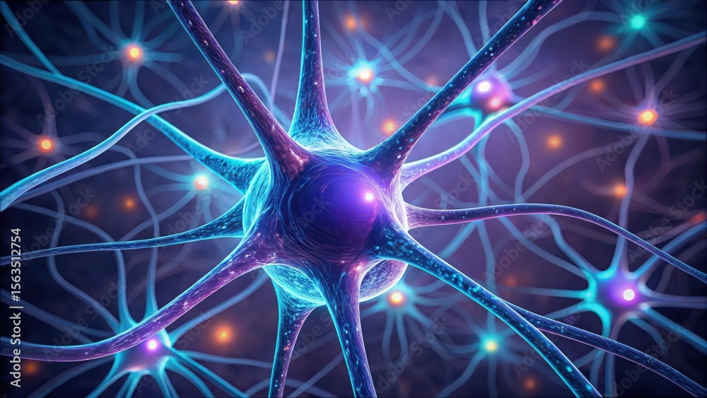 Poster detailed macro image of neuron network in vibrant colors and clarity