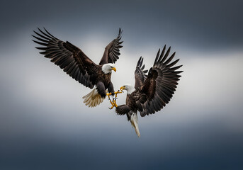 Obraz premium Two Bald Eagles Clashing in Mid-Air