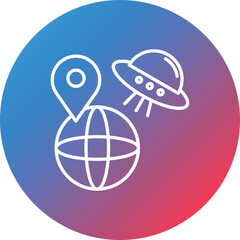 UFO Earth Line Gradient Circle Background Icon