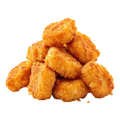 Crispy golden chicken nuggets piled high on a transparent background isolated on transparent background