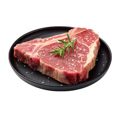 Raw t bone steak seasoned with rosemary and salt isolated on transparent background