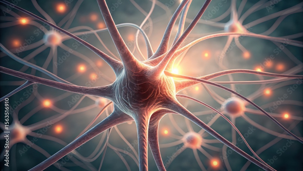 Poster Close-Up View of Neuron Cells with Energy Lines in Gigapixel Quality