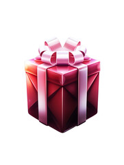 Obraz premium Luxurious Crimson Present Glossy Gift Box with a Pink Ribbon on Black for on transparent background