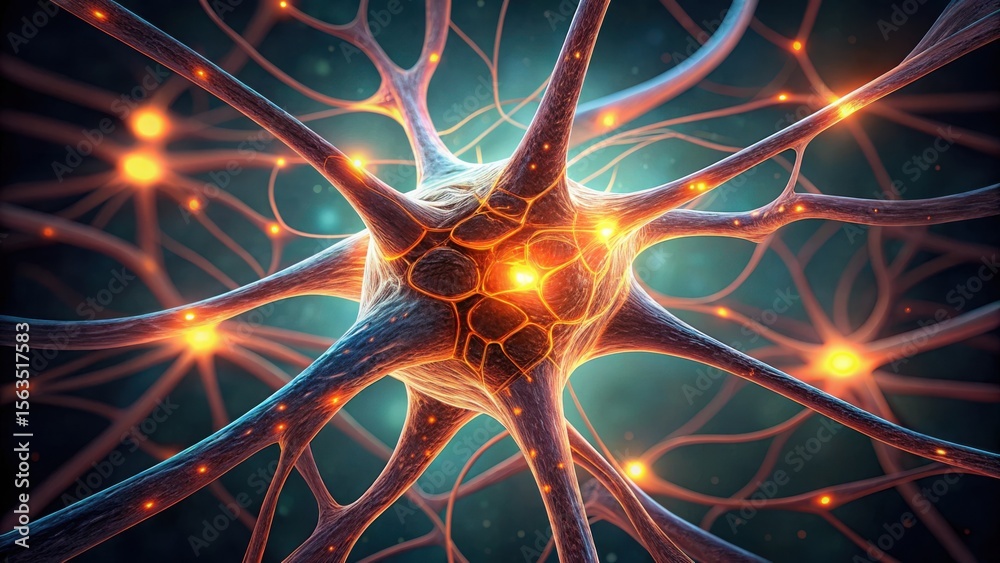 Poster Vibrant Neuron Structures with Glowing Elements in Gigapixel Detail
