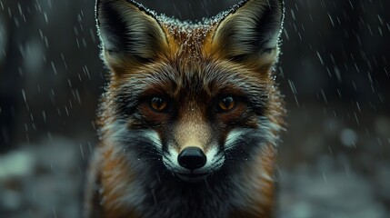 Fototapeta premium Majestic Red Fox Portrait in the Rain Close up of a Wild Animal in its Natural Habitat
