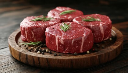 Beef Fillet Steaks Seasoned With Spices And Displayed On A Wooden Platter Before Cooking. A Delicious And Savory Meal Option.