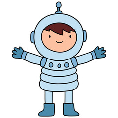 Hand drawn cartoon boy astronaut on white background.