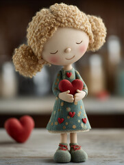 Handmade doll with heart in cozy indoor setting during daylight