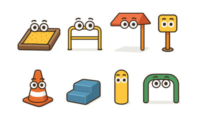 Cute vector cartoon objects with eyes for playful urban designs