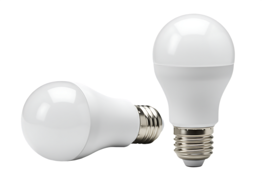 Two modern energy efficient white led light bulbs Isolated on transparent background