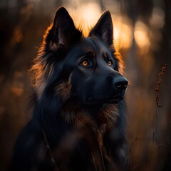 Fototapeta premium Majestic German Shepherd Dog at Sunset Golden Hour Outdoor Portrait