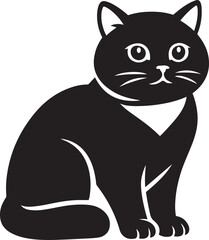 Sitting cat silhouette cute black sketch, Peaceful feline pose minimal design