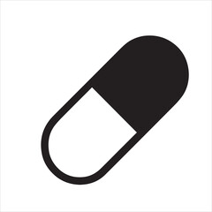 Capsule Icon: Simple black and white icon of a capsule, representing medicine, health, or pharmaceuticals.  